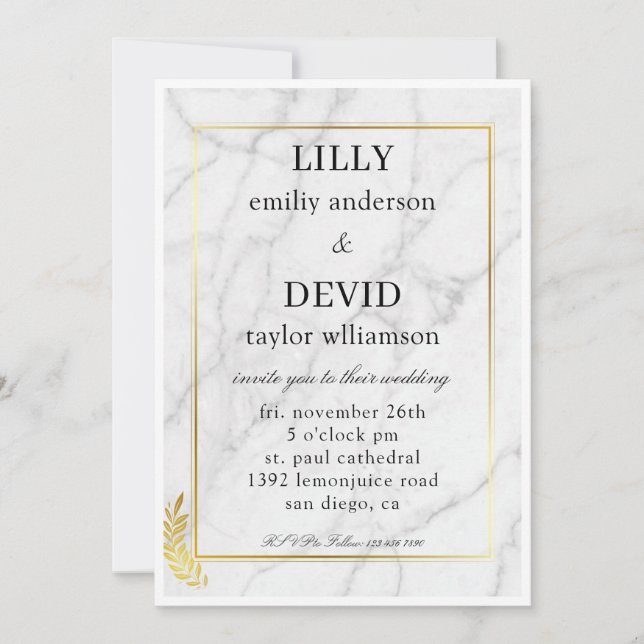 Warm Gold Marble luxury Wedding  Invitation (Front)