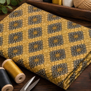 Warm Gold Tribal Geometric Pattern Fabric