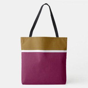 Warm Golden Brown White Top Stripes On Burgundy Tote Bag