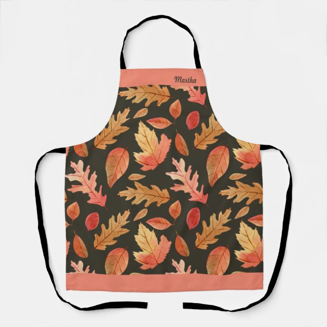 Warm Golden Fall Leaves Thanksgiving Season Apron (Front)