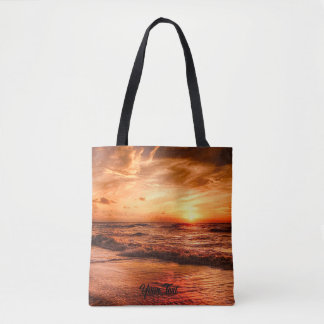 Warm Golden Orange Sunset Over Ocean Tote Bag