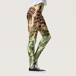 Warm Gradient Topographic Contour Map Leggings