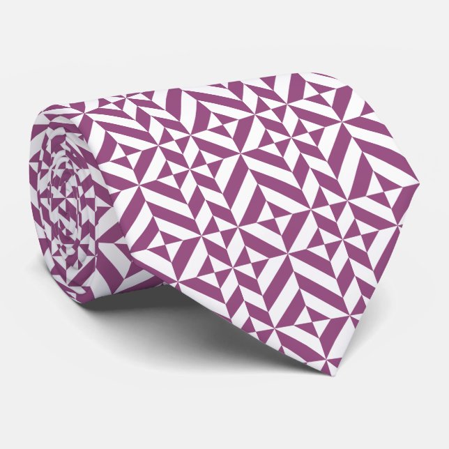 Warm Grape Geometric Deco Cube Pattern Tie (Rolled)