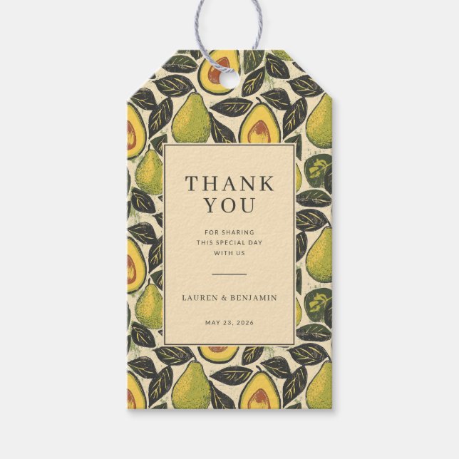 Warm Green Botanical Avocado Gift Tags (Front)