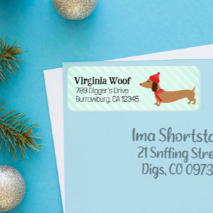 Warm Green Doxie Christmas Card Address Labels 