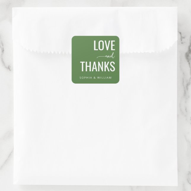 Warm Green Love Thanks Square Sticker (Bag)