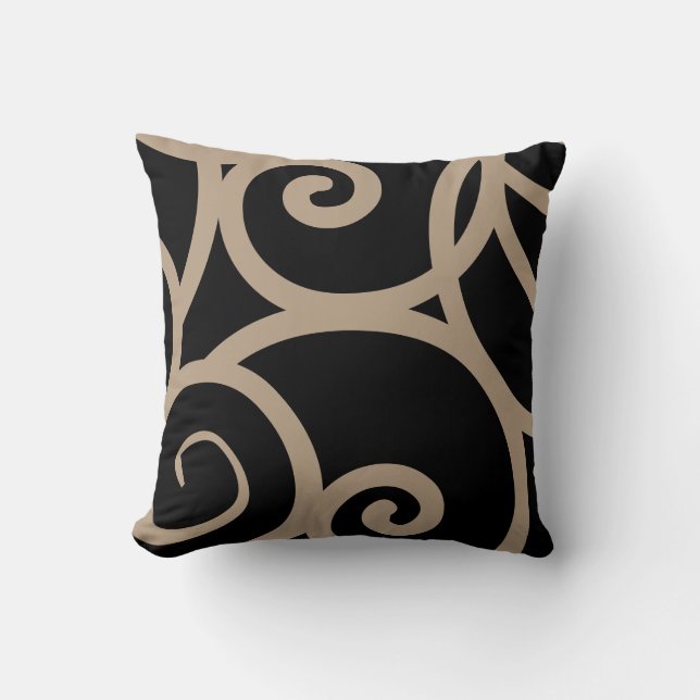Warm Grey and Black modern abstract designer pillo Cushion (Front)