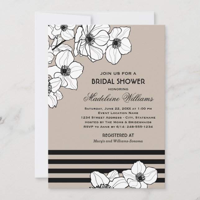 Warm Grey Anemone Floral Wedding Bridal Shower Invitation (Front)