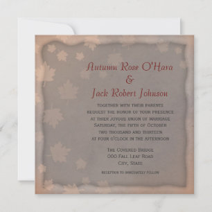 Warm Grey Brown Autumn Leaf Wedding Invitations