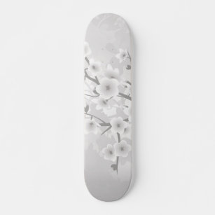 Warm Grey Cherry Blossom Floral  Skateboard