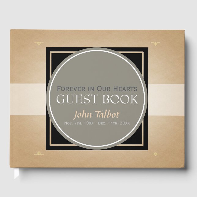 Warm grey Circle B Square Memorial Guest Book (Front)