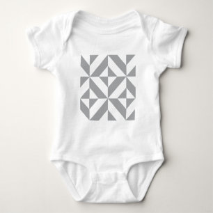 Warm Grey Geometric Deco Cube Pattern Baby Bodysuit
