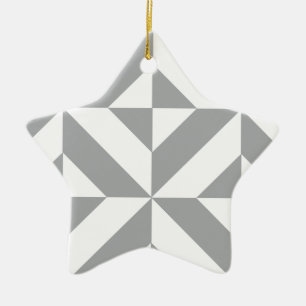 Warm Grey Geometric Deco Cube Pattern Ceramic Tree Decoration