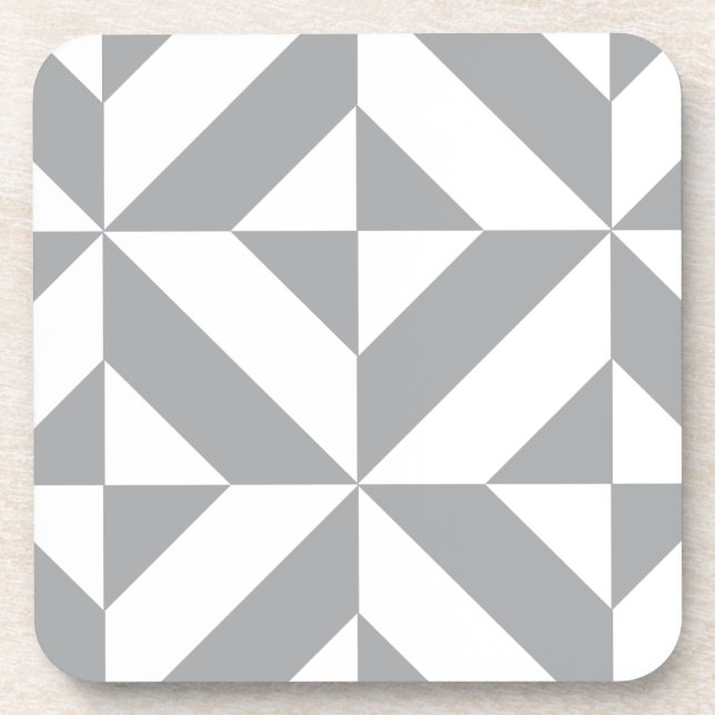Warm Grey Geometric Deco Cube Pattern Coaster (Front)