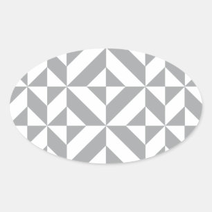 Warm Grey Geometric Deco Cube Pattern Oval Sticker