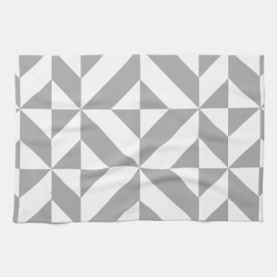 Warm Grey Geometric Deco Cube Pattern Tea Towel