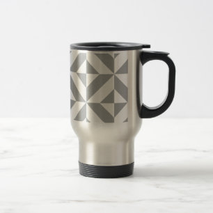 Warm Grey Geometric Deco Cube Pattern Travel Mug