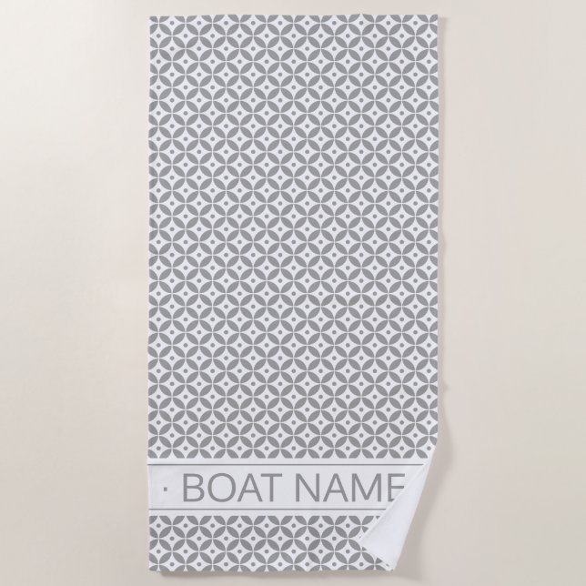 Warm Grey Hamptons Style Personalised Boat Name  Beach Towel (Front)