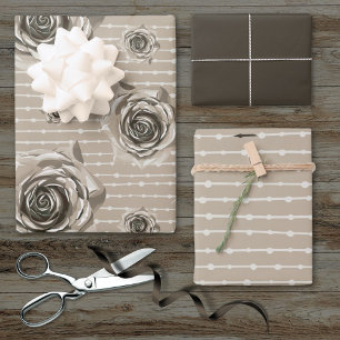 Warm Grey Watercolor Rose Lines and dots multi Wrapping Paper Sheet