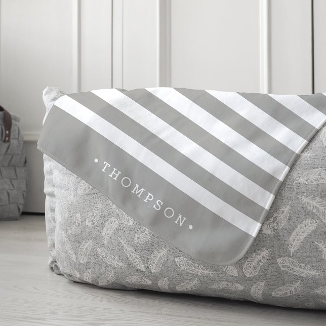 Warm Grey & White Stripe Personalised Sherpa Blanket (Creator Uploaded)