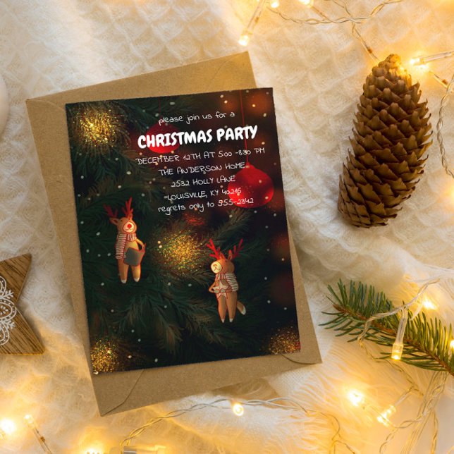 Warm Hand-Painted Reindeer Ornament Christmas  Invitation (Creator Uploaded)