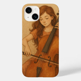 Warm Harmony – Girl with Cello Vintage Art Phone Case-Mate iPhone 14 Case