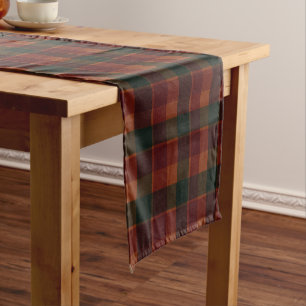 Warm Holiday Plaid Deep Burgundy Forest Green Cosy Short Table Runner