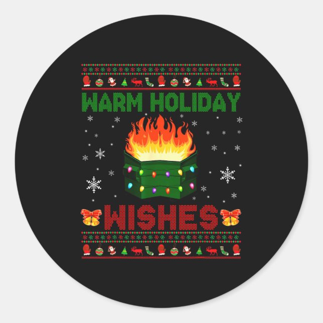 Warm Holiday Wishes Christmas Lights Sweater Dumps Classic Round Sticker (Front)