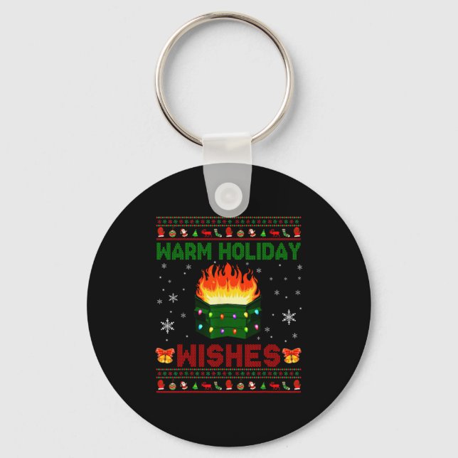 Warm Holiday Wishes Christmas Lights Sweater Dumps Key Ring (Front)
