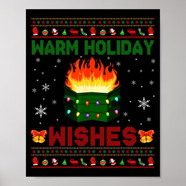 Warm Holiday Wishes Christmas Lights Sweater Dumps Poster (Front)
