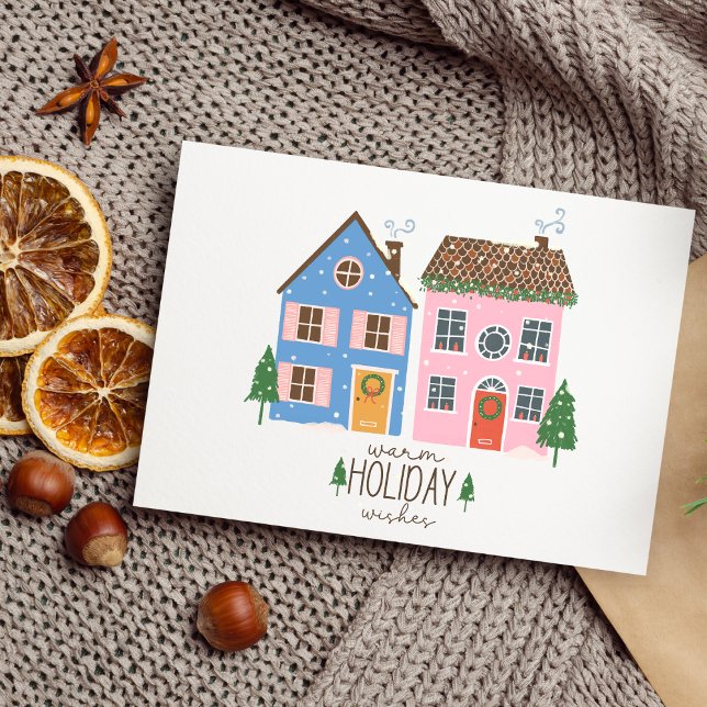 Warm Holiday Wishes Illustrated Christmas Greeting Card (Warm Holiday Wishes Illustrated Christmas Card Non Photo Greeting Card)