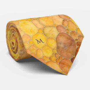 Warm Honeycomb Amber Colors Pattern Monogram Tie