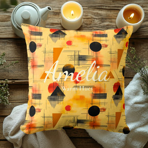 Warm Hues – Peach & Black Geometric Accent Cushion