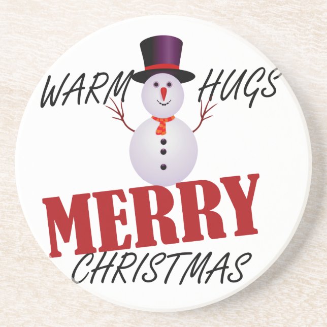 Warm Hugs Merry Christmas Coaster (Front)