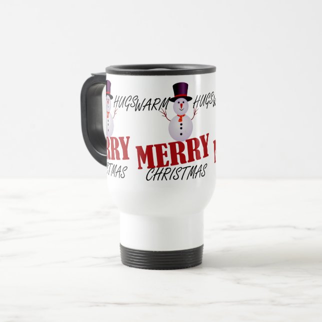 Warm Hugs Merry Christmas Travel Mug (Front Left)
