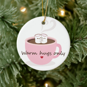 Warm Hugs Only Marshmallow Cocoa Hug Doodle Ceramic Tree Decoration
