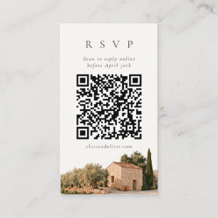 Warm Italian Hills Olive Wedding QR Code RSVP Card