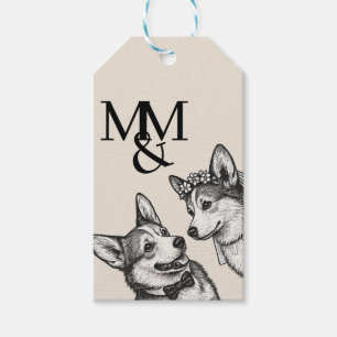 Warm Linen Beige Vintage Whimsical Corgi Wedding Gift Tags