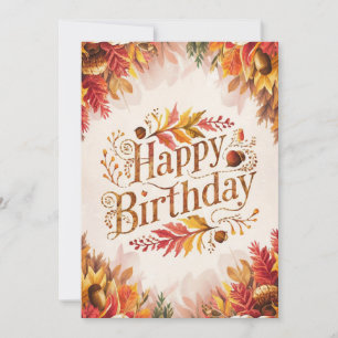 Warm Little Woodland Autumn Fall Happy Birthday Card