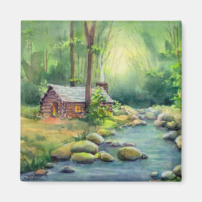 WARM LOG CABIN by SHARON SHARPE Magnet (Front)