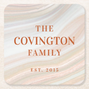 Warm Marble Geode Square Paper Coaster