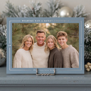 Warm Minimal Christmas Photo - Dusty Blue Foil Holiday Card