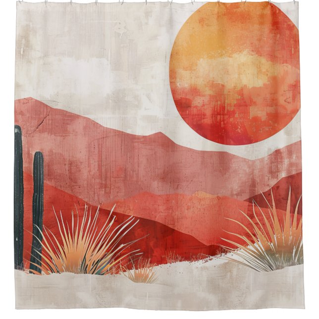 Warm Minimalist - Abstract Boho Desert Landscape Shower Curtain (Front)
