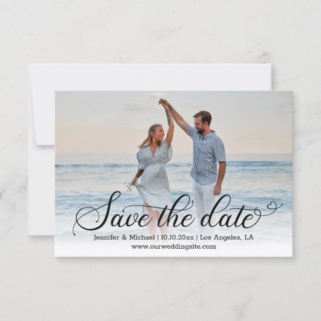 Warm Minimalist Faded Photo Calligraphy Save The Date (Front)