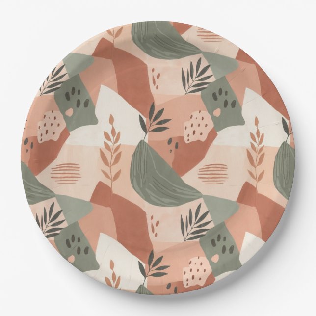 Warm Modern Abstract Design Paper Plate (Front)