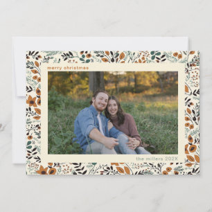 Warm Modern Floral Family Photo Christmas Card