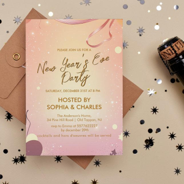 Warm Mood and Pink New Year's Eve Party Invitation (Creator Uploaded)