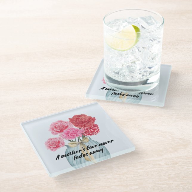Warm Mum's Love With Carnation Coaster (Angled)