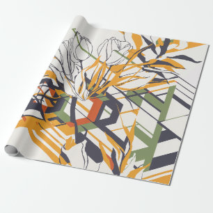 Warm Mustard Geometric Floral with Tulip Details Wrapping Paper