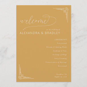 Warm Mustard Wedding Ceremony Schedule Programme
